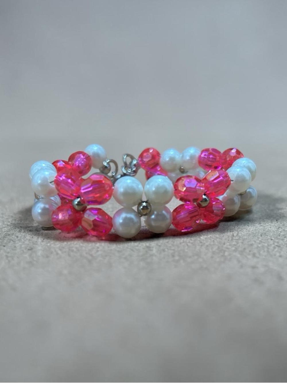 Pearl & Pink Flower Bead Bracelet - Women Jewelry